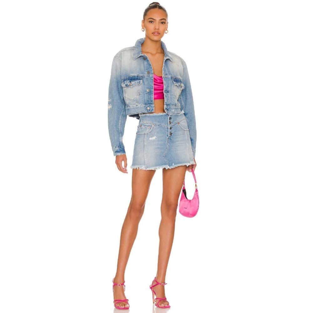 SER.O.YA Keenan Skirt Denim Distressed Raw Hem Y2K Summer Spring Cotton 25